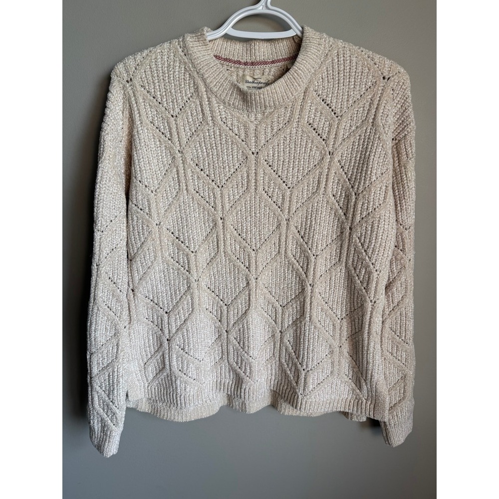 Weatherproof Vintage Diamond Chenille Sweater Womens Small Creamy Beige Cozicore